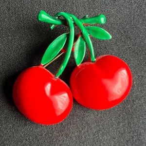 Vintage 50s Metal Enamel Cherry Pin